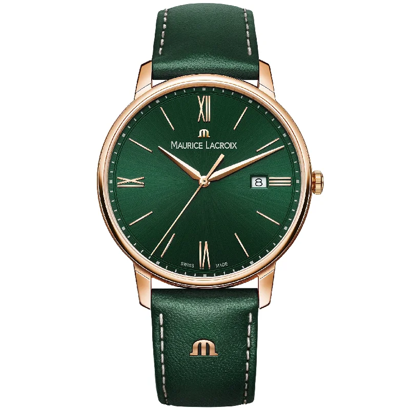 Men's Swiss Engraved Edition-Maurice Lacroix Men's Green Eliros Date Quartz Watch EL1118-PVP01-610-1