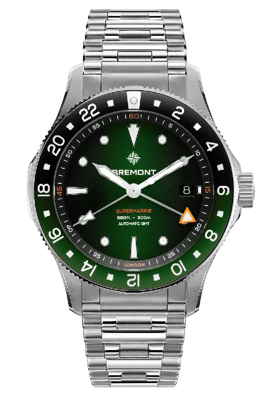 Men's Medium Size Design Dress Watches-Bremont Supermarine 300M GMT SM40-GMT-SS-GNBK-B