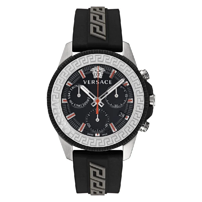 Men's Swiss Made Edition-Versace Men's Watch 45mm Greca Action Chronograph Black VE3J00222
