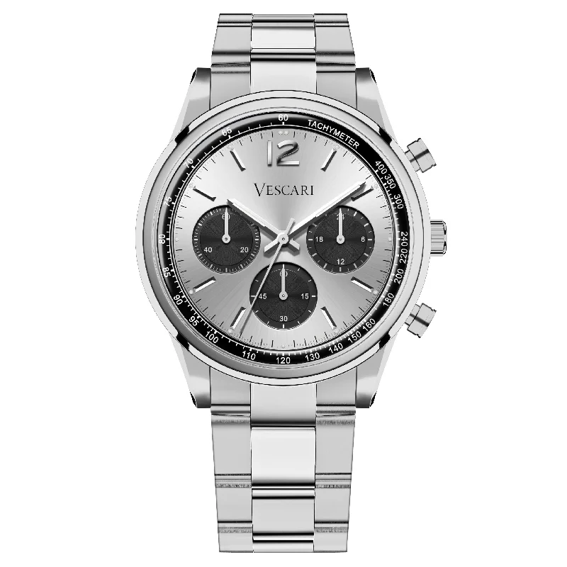 Men's Round Case Design Dress Watches-Vescari Chestor Men's Silver Panda Watch VSC-03SP-01