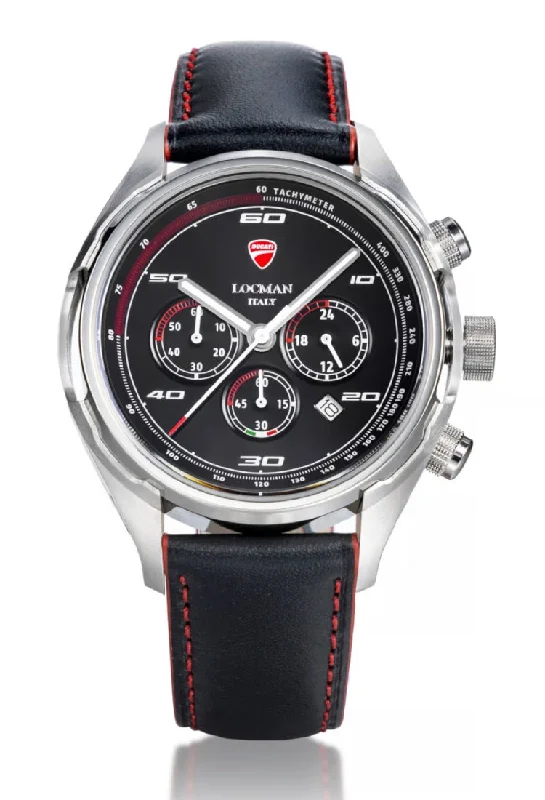 Men's Cushion Case Sports Watches-Orologio Locman Ducati crono acciaio pelle D121A01S-00BKWRPKR