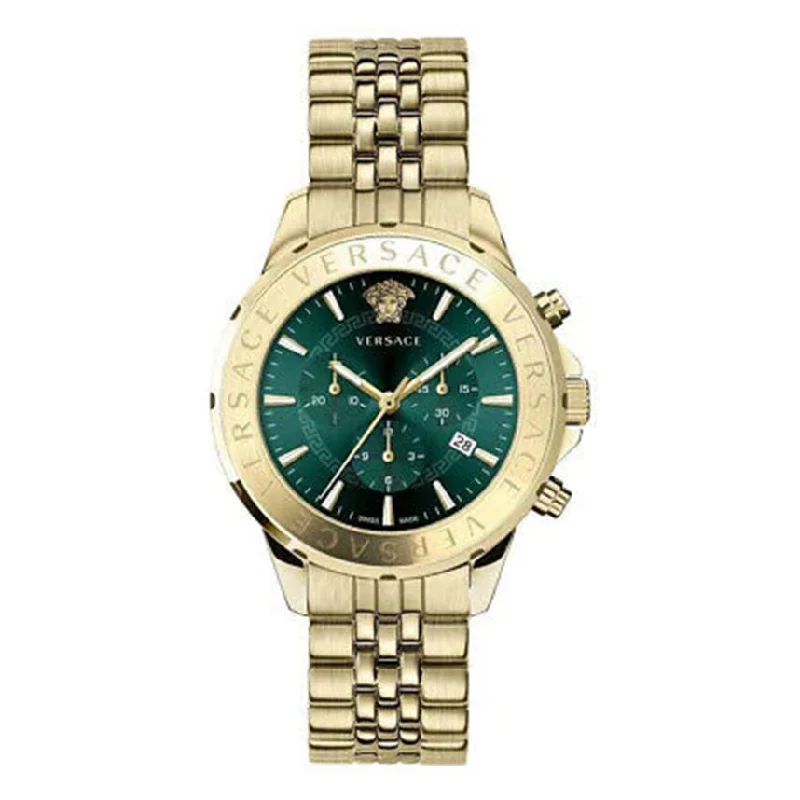 Men's Swiss Special Edition-Versace Men's Watch Chrono Signature Green Gold Bracelet VEV600619