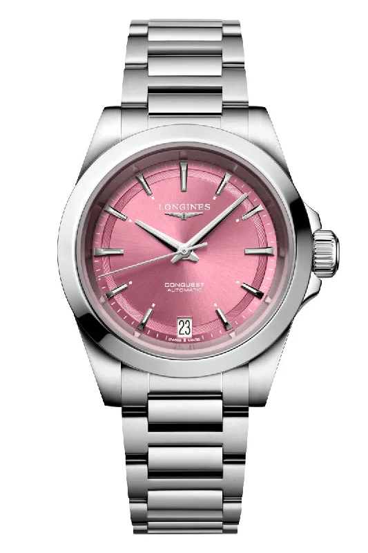 Men's Engraved Style Dress Watches-Longines Conquest 34mm Automatic L3.430.4.99.6