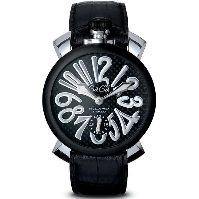 Men's Field Watches Movement Replacement-Gaga Milano Men's Black Manuale Mechanical Watch 5010.04S