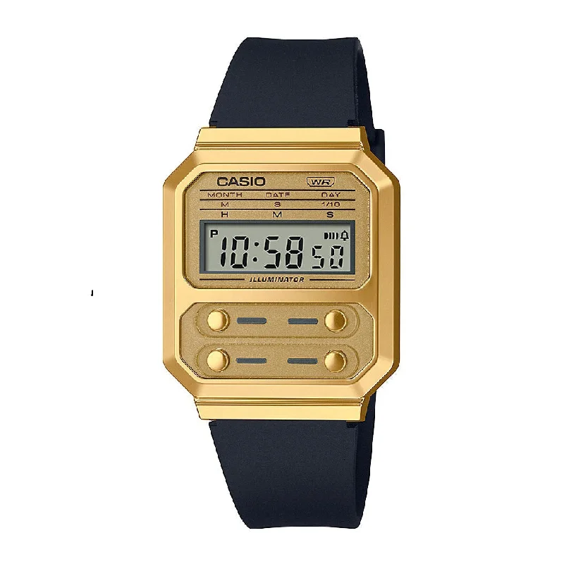 Unisex Party Wear Design Watches-Casio Vintage Men's Gold Watch A100WEFG-9AEF