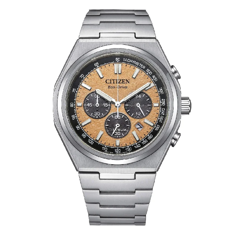 Men's Round Case Sports Watches-Orologio Citizen crono Supertitanium CA4610-85Z rosa salmone