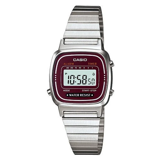 Men's Classic Watch Collection-Casio Ladies Watch Digital Vintage Classic Flat Link Burgundy  LA670WA-4DF