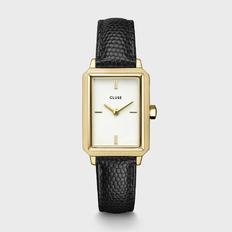 Women's Spring Design Mechanical Watches-Fluette Watch Leather, Black Lizard, Gold Colour