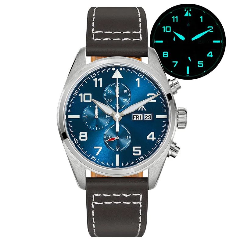 Men's Military Watches with Alarm -Militado 39mm Chronoragph Pilot Watch ML04