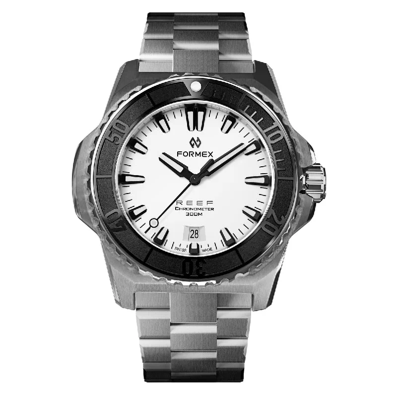 Men's Dive Watches with Anti-Magnetic Case -Formex REEF Automatic Chronometer - White Dial / Black Bezel