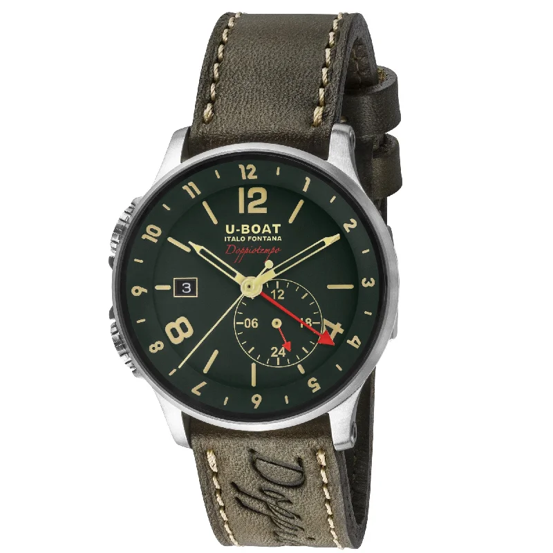Men's Dive Watches with Scratch-Resistant Glass -U-Boat 8500 Men's Green Calf Doppiotempo Watch