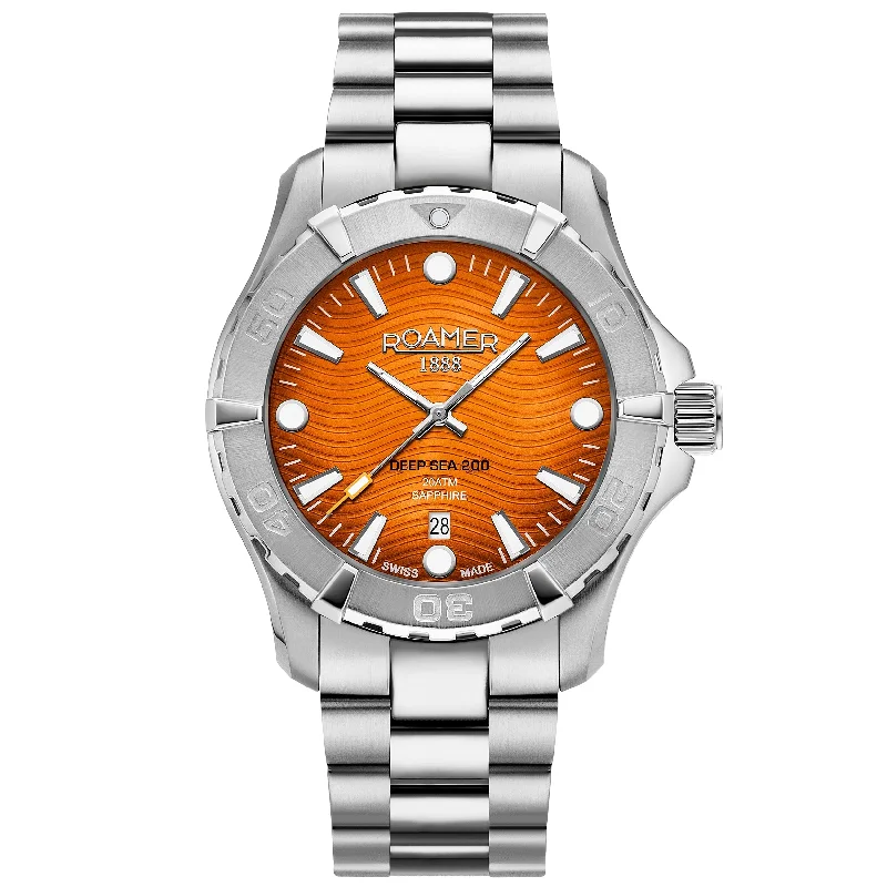 Men's Local Brand Style Dress Watches-Roamer 860833 41 65 70 Deep Sea 200 Men's Orange Watch
