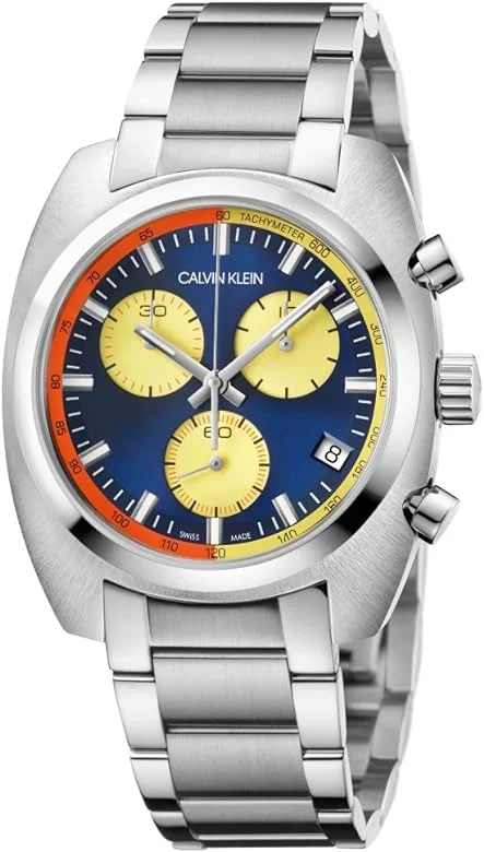 Men's Swiss Quartz Movement Edition-Calvin Klein Men's Achieve Chronograph Watch Blue Stainless Steel K8W3714N