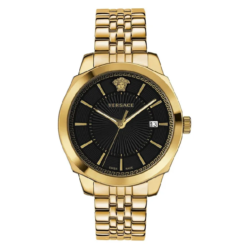 Men's Eco-Drive Style Men's Watches-Versace Men's Watch Icon Classic Black Gold Bracelet VEV901723 Men's Eco-Drive Style Men's Watches-Versace Men's Watch Icon Classic Black Gold Bracelet VEV901723