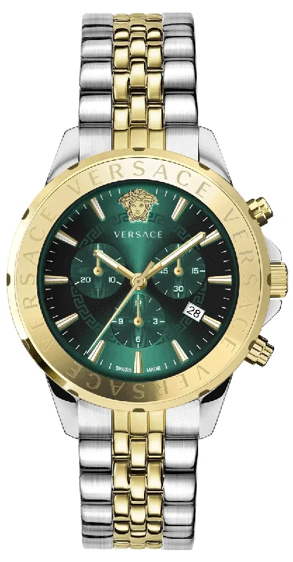 Men's Swiss Solar Powered Edition-Versace Men's Watch Chrono Signature Green Bracelet VEV602023