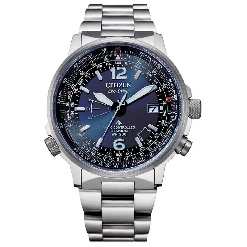 Men's Radio Controlled Watch Reviews-Orologio Citizen CB0230-81L Pilot Super Titanium blu