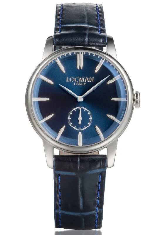 Women's Mechanical Watch Maintenance-Locman 1960 37mm blu piccoli secondi pelle 0257A02A-00BLNKPB