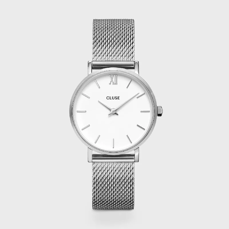 Women's Autumn Style Mechanical Watches-Minuit Watch Mesh, White, Silver Colour