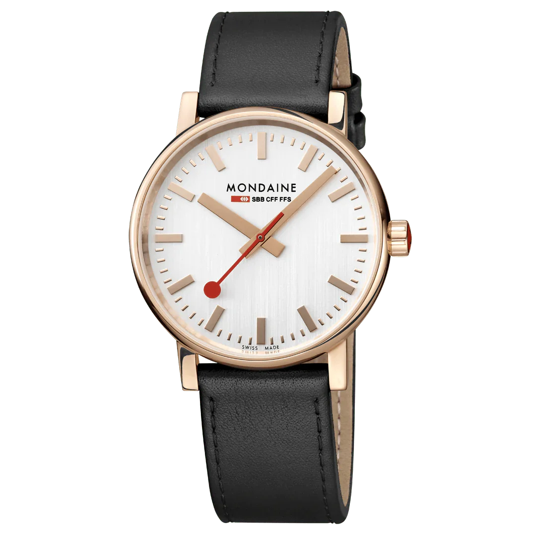 Unisex Retro Design Watches-Mondaine Watch EVO2 Rose Gold Black MSE.40112.LB