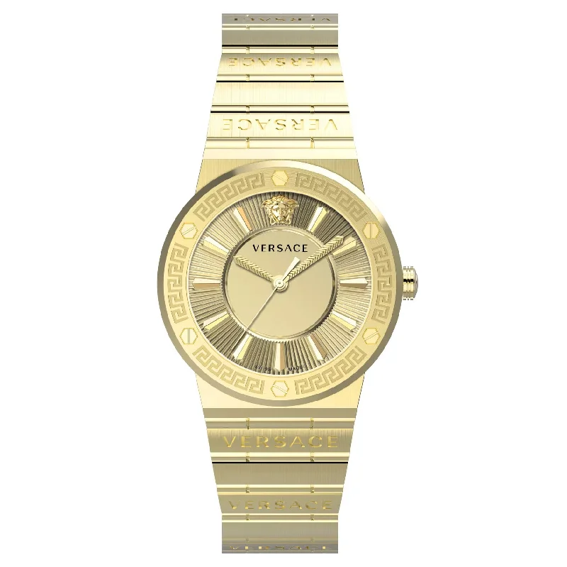 Men's Swiss Watch Clearance-Versace Greca Logo Ladies' Gold Watch VEVH01320