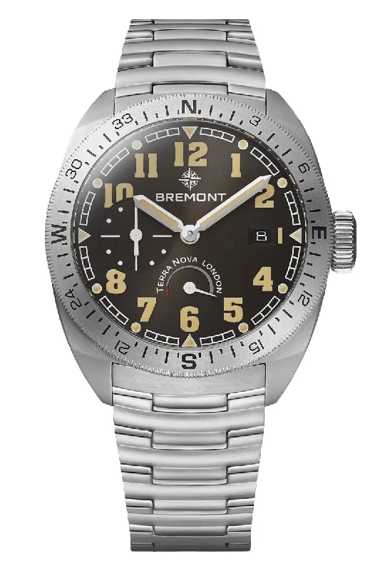 Men's Smart Dress Watches-Bremont Terra Nova 40.5mm Turning Bezel Power Reserve TN40-PWR-SS-BK-B