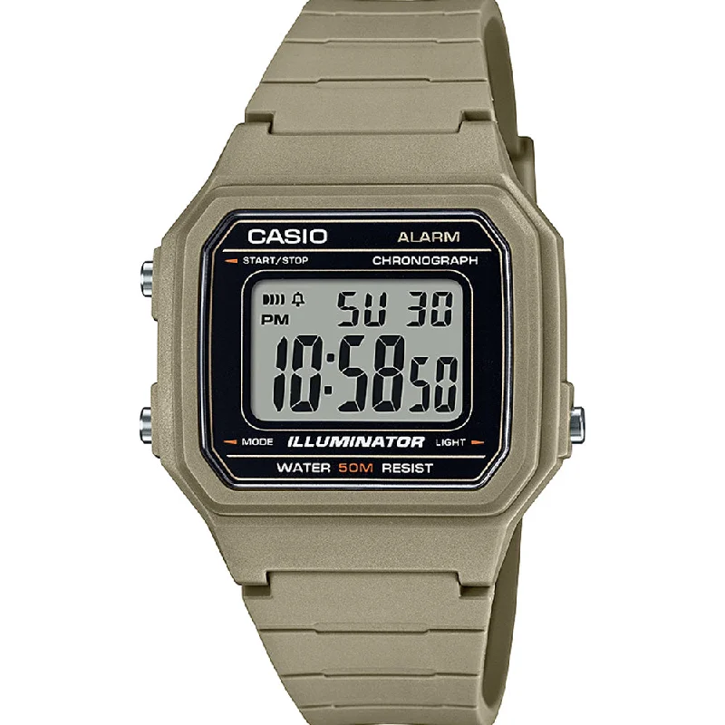 Mens Cushion Case Smart Watches-Casio W217H-5A Utility Green Digital Watch