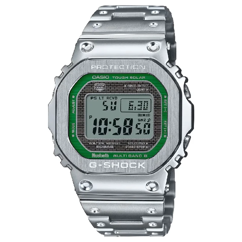 Men's Eco-Drive Radio Watches-Orologio G-Shock GMW-B5000D-3ER  quadrante verde bracciale acciaio