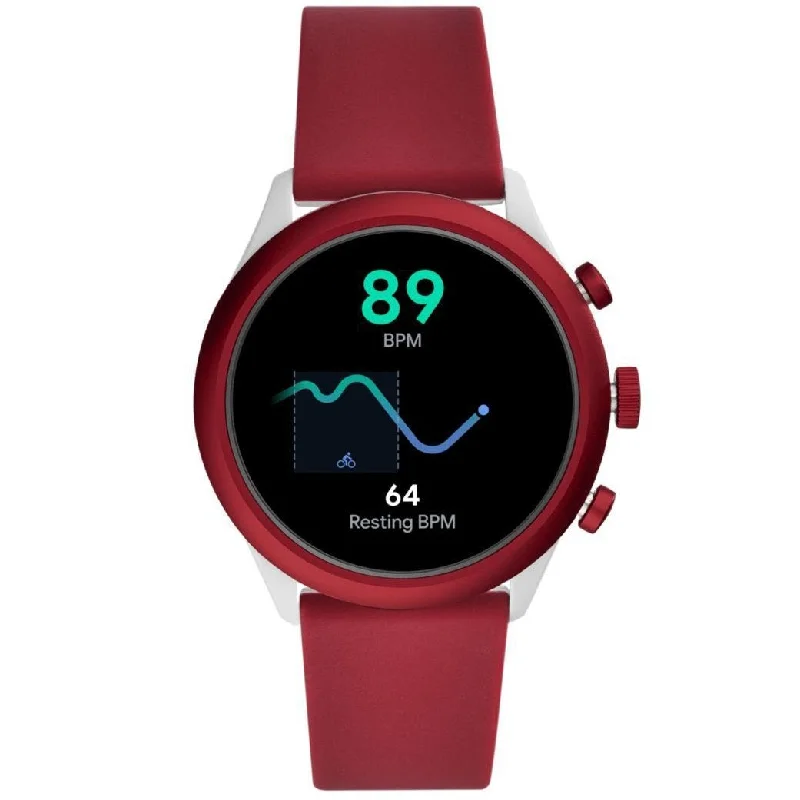 Unisex Heart Rate Monitoring Watches-Fossil FTW4033 Red Gen 4 Sport Smartwatch