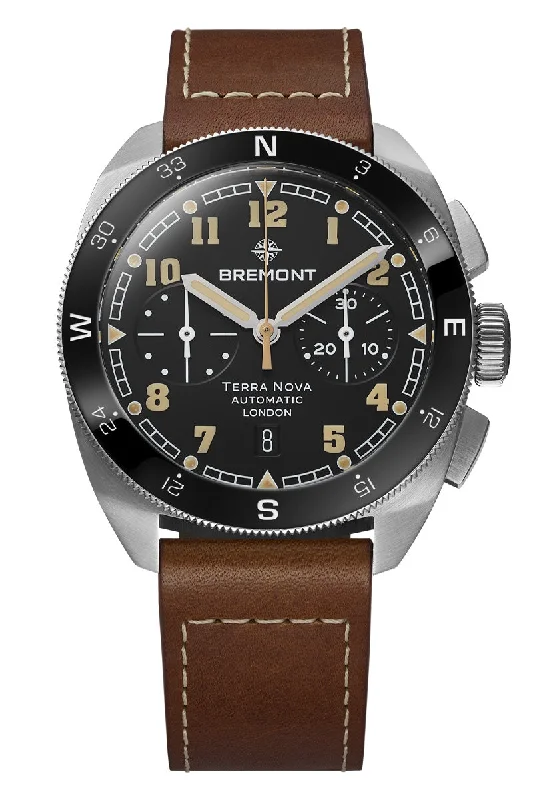 Men's German Made Design Dress Watches-Bremont Terra Nova 42.5mm Chronograph TN42-CHR-SS-BK-L-S
