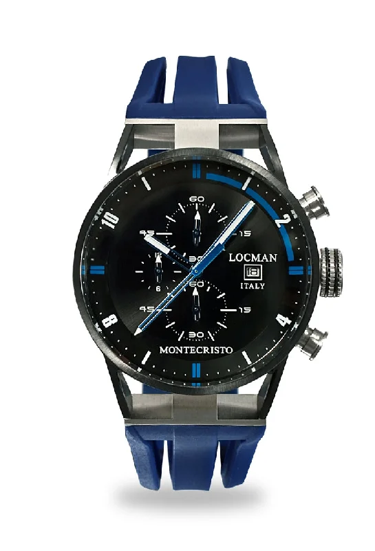 Men's Kinetic Style Sports Watches-Locman Montecristo Chrono PVD nero silicone blu 0510KNBKFBL0GOB