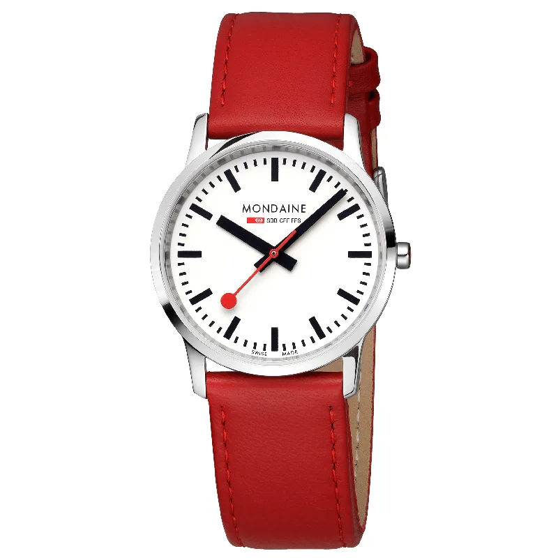 Men's Cushion Case Style Dress Watches-Mondaine Simply Elegant Unisex Red Watch A400.30351.11SBP
