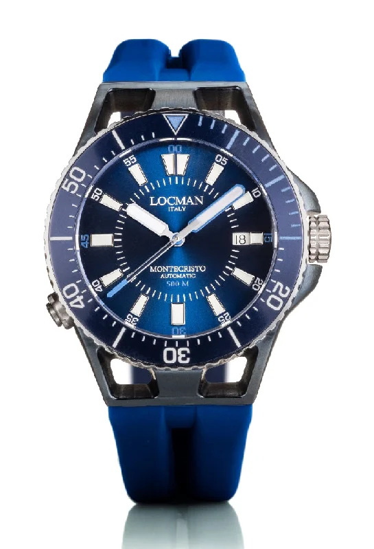Men's Quartz Movement Sports Watches-Locman Montecristo 500mt acciaio IP blu silicone 0547B02A-BLBLSKSB0