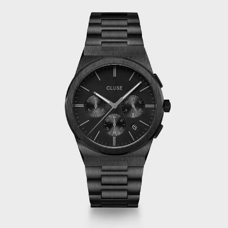 Women's Mechanical Watch Night Out Edition-Vigoureux Chrono Watch Steel, Full Black