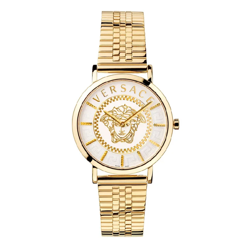 Men's Swiss Watch Retailer-Versace Ladies Watch V-Essential 36mm White Gold Bracelet VEK401021