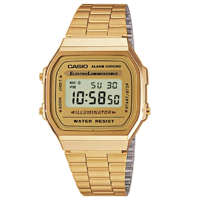 Unisex American Made Style Watches-Casio Watch Digital Vintage Yellow Gold A168WG-9WDF