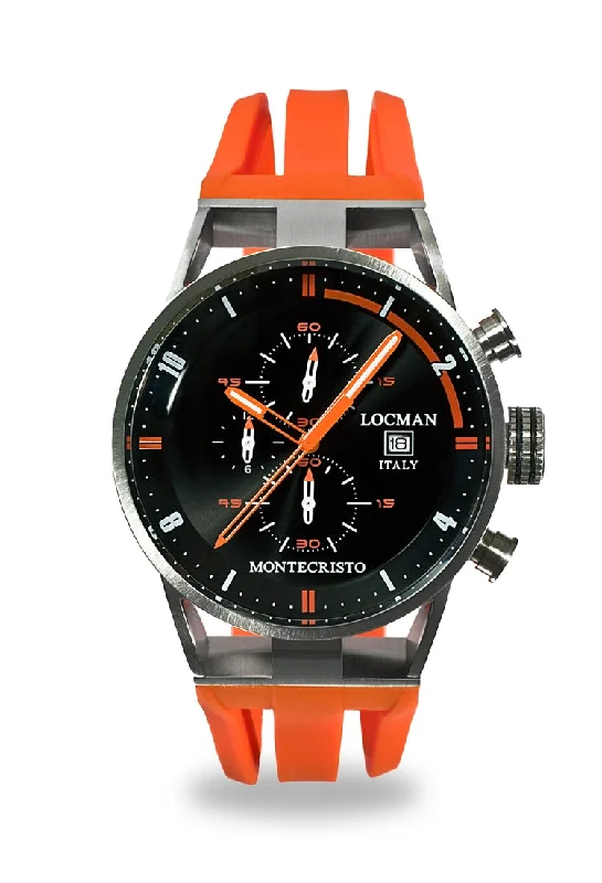 Men's Elegant Style Sports Watches-Locman Montecristo Chrono quarzo nero silicone arancione 051000BKFOR0GOO