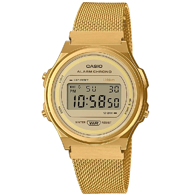 Unisex Square Case Watches-Casio Vintage Unisex Gold Watch A171WEMG-9AEF
