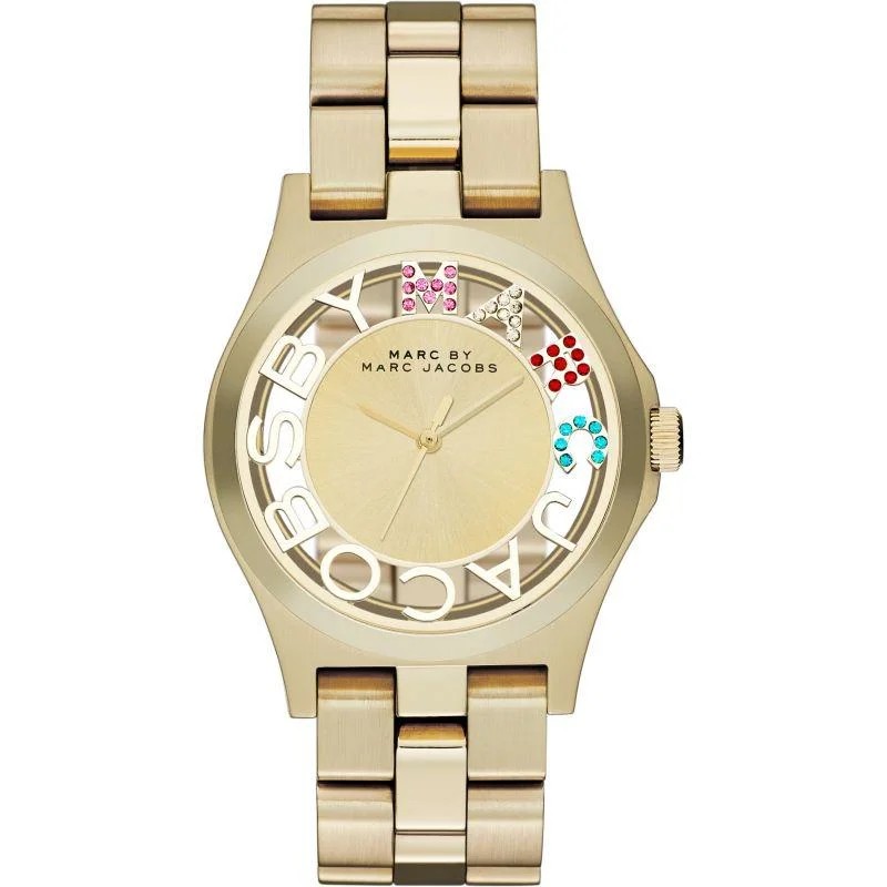 Men's Asian Made Style Dress Watches-Marc Jacobs MBM3263 Ladies Henry Skeleton Gold Watch