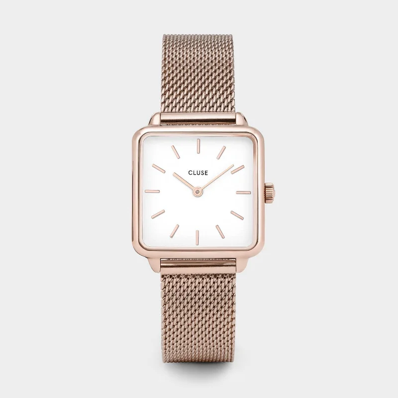 Women's Unique Shape Design Mechanical Watches-La Tétragone Watch Mesh, White, Rose Gold Colour