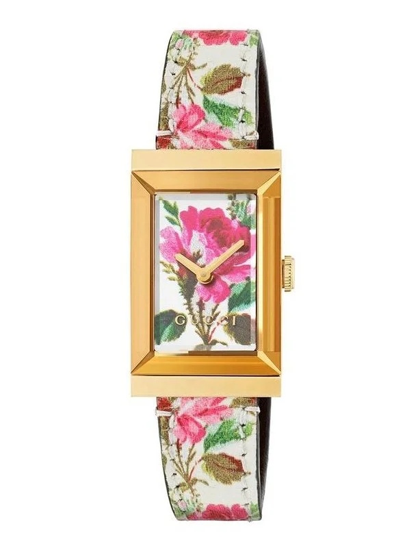 Men's Mechanical Swiss Watches-Gucci Watch G-Frame Ladies 21mm Floral Pink Gold YA147406