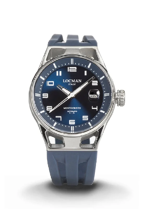 Men's Solar Powered Sports Watches-Locman Montecristo automatico 41mm blu silicone 0541A02S-00BLWHSB