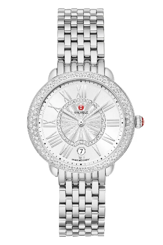Men's Sophisticated Style Dress Watches-Michele Serein Mid Stainless Steel Diamond MWW21B000143