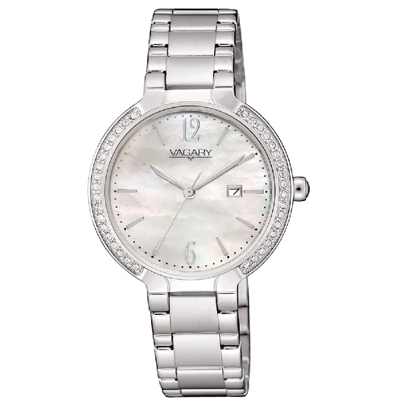 Women's Mechanical Watch Holiday Season Edition-Orologio Vagary Flair da donna silver madreperla con cristalli IU3-011-11