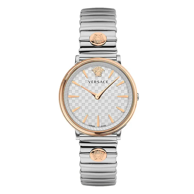 Men's Swiss Watch Hand-Wound Edition-Versace Ladies Watch V-Circle 38mm White Silver VE8105022