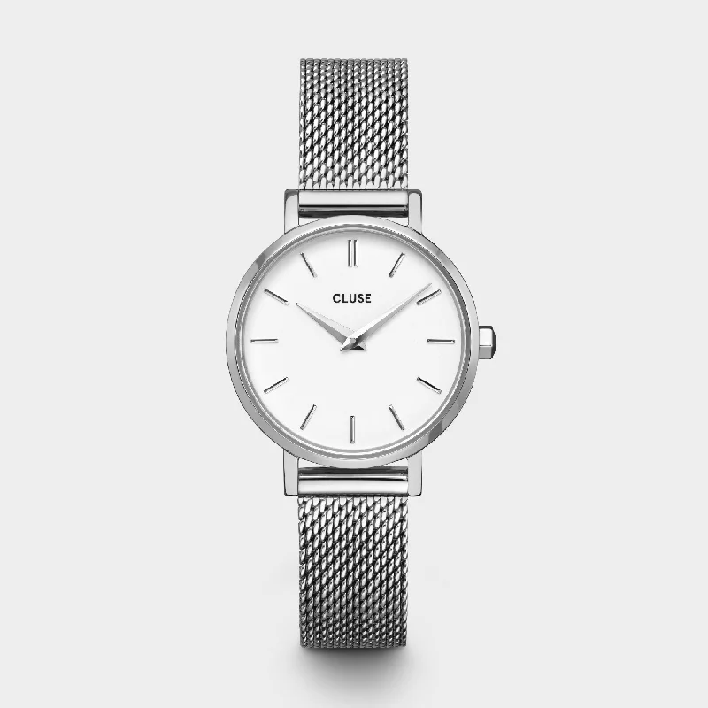 Women's Thin Case Style Mechanical Watches-Boho Chic Petite Watch Mesh, White, Silver Colour Women's Thin Case Style Mechanical Watches-Boho Chic Petite Watch Mesh, White, Silver Colour