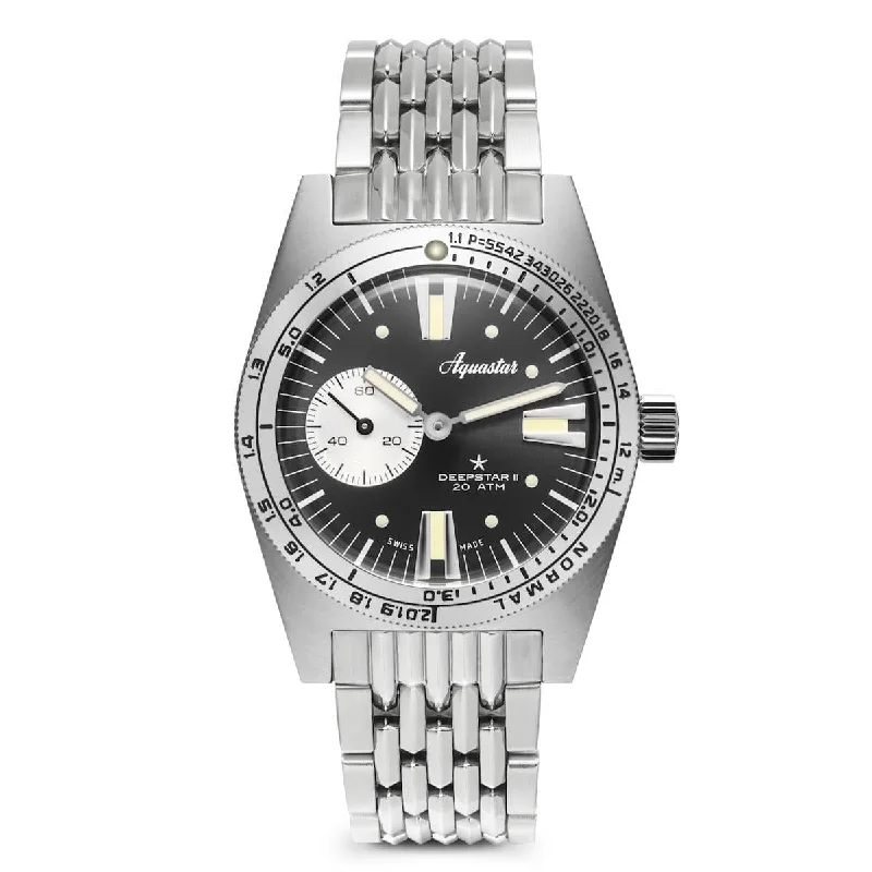 Men's Dive Watches for Diving Gear -Aquastar Deepstar 2 37mm Steel Grey Dial BOR Bracelet