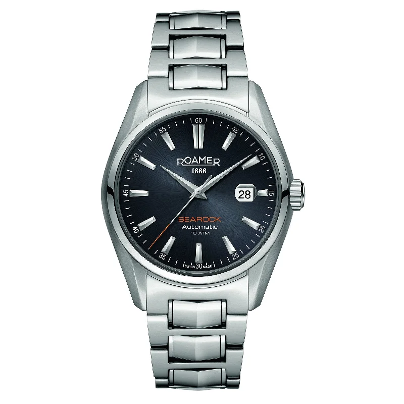 Men's Classic Dress Watches-Roamer Men's Black Searock Automatic Watch 210633 41 55 20 Men's Classic Dress Watches-Roamer Men's Black Searock Automatic Watch 210633 41 55 20