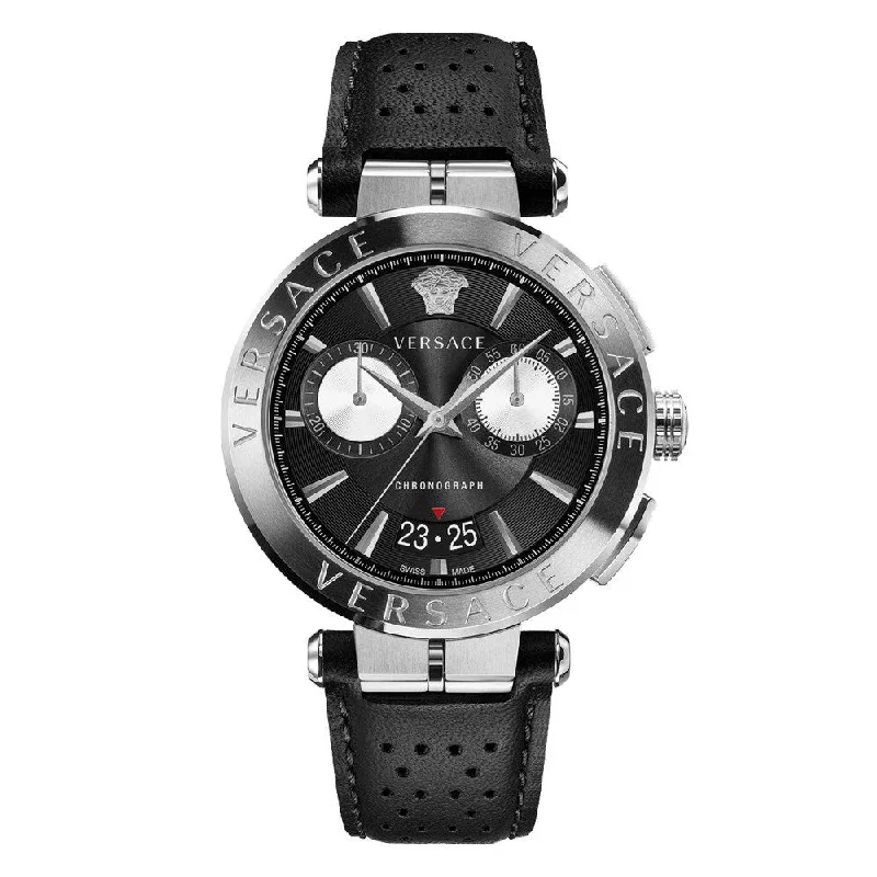 Men's Swiss Watch Maintenance-Versace Aion Chronograph Men's Black Watch VE1D02123