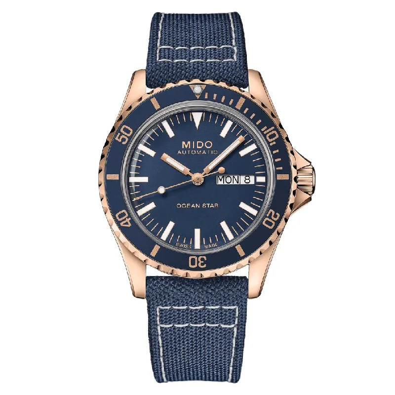 Men's Gift Style Sports Watches-Orologio Mido Ocean Star Tribute PVD rosa e canvas blu
