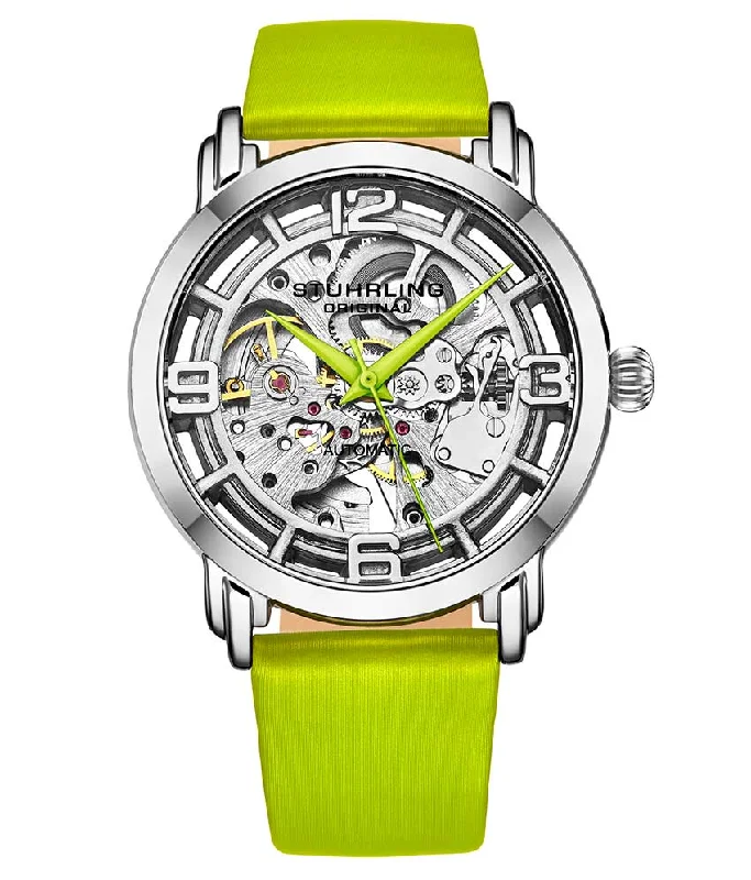 Silver Dial/Silver Case/Green Leather Strap